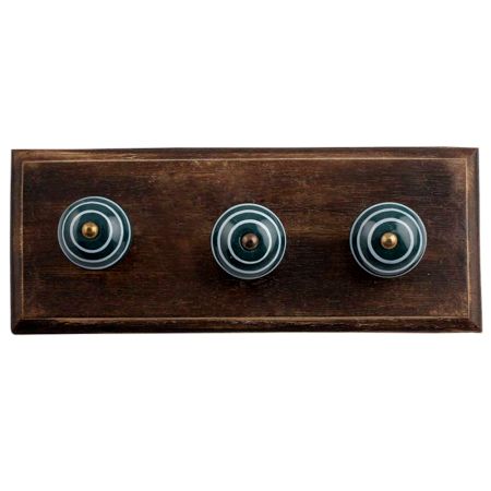 Forest Green White Strip Wooden Hooks